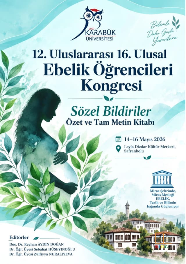 12. ULUSLARARASI 16. ULUSAL EBELİK ÖĞRENCİLERİ KONGRESİ SÖZEL BİLDİRİLER ÖZET VE TAM METİN KİTABI kapak görseli